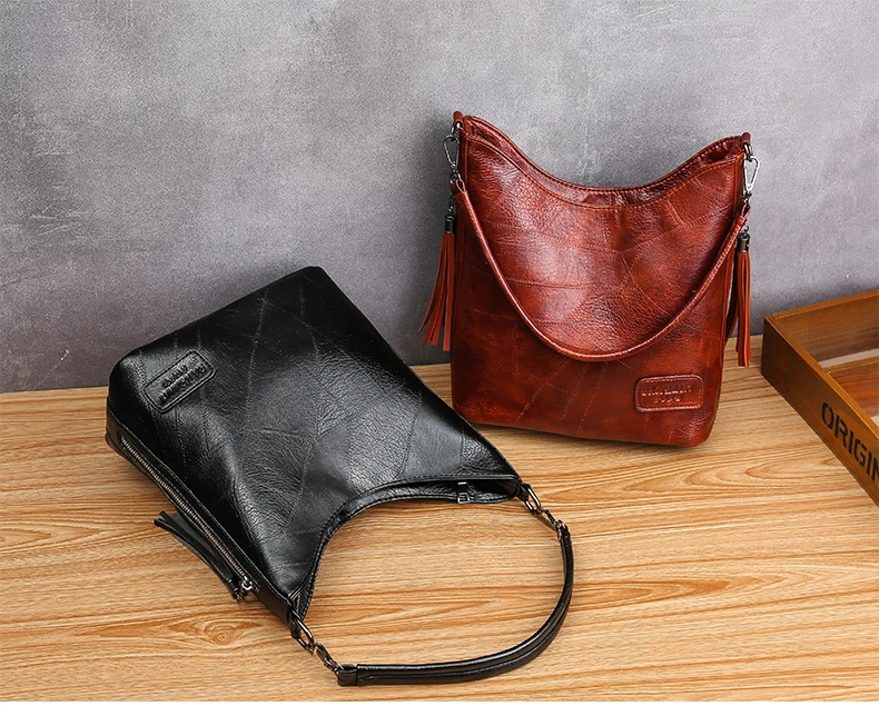 Vintage Female Shoulder Messenger Bag Ladies Soft PU Leather Crossbody Bags For Women Handbag Sac Fashion Tassel Bucket Bag