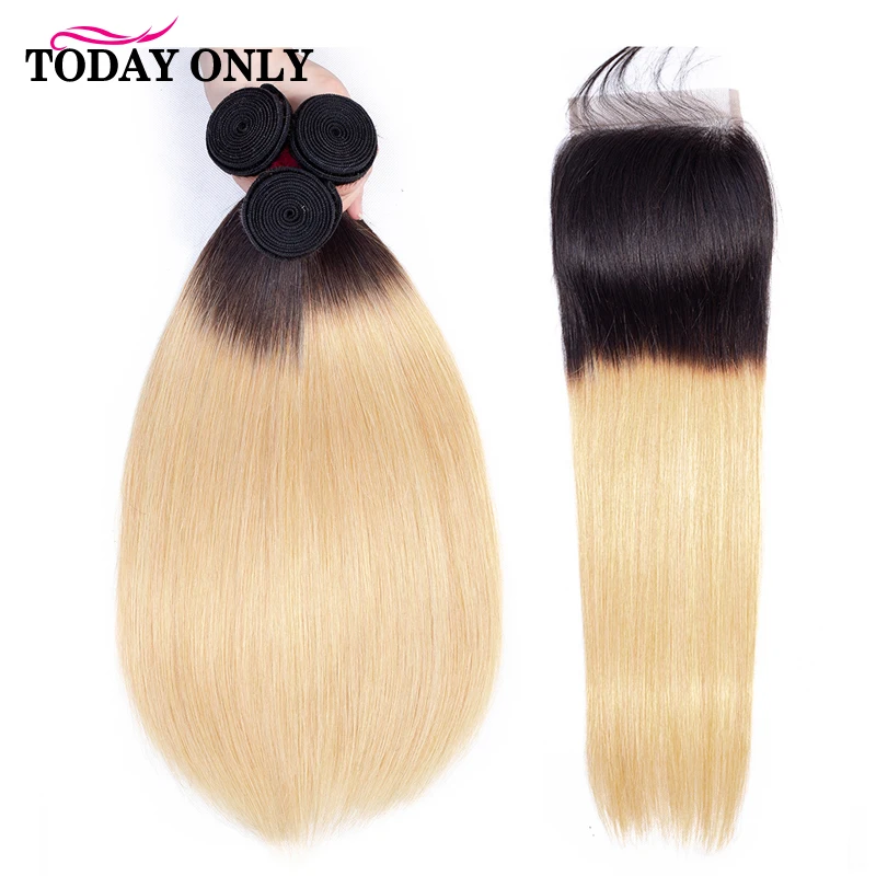 Сегодня только человеческие волосы пучки с закрытием бразильские плетение Омбре