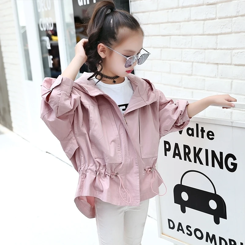 

Girls Windbreaker Coat Kids Jackets Baby Children Clothing 2021 Spring Autumn New Hooded Outwear Pink Blue HPY113