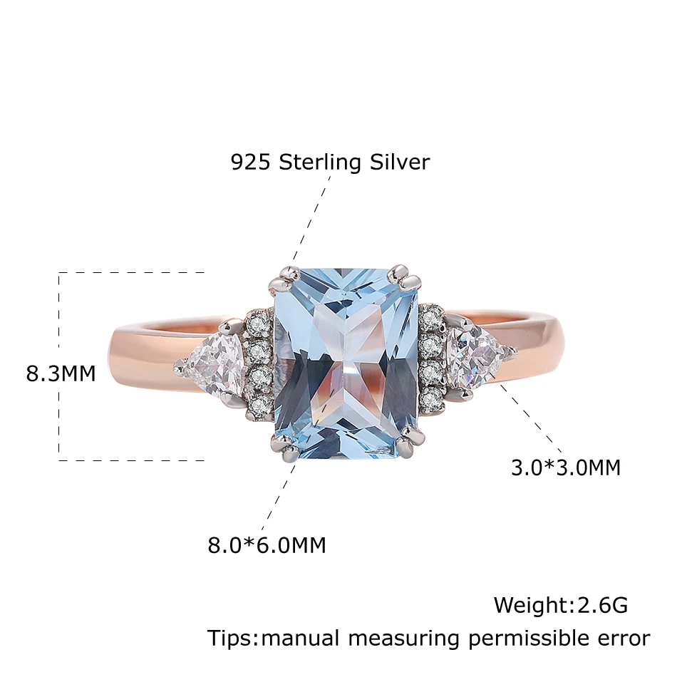 

925 Sterling Silver Wedding Rings Gemstone Blue Topaz Rose Gold Plated For Women Luxury Elegant Fine Jewelry Unusual Accessories