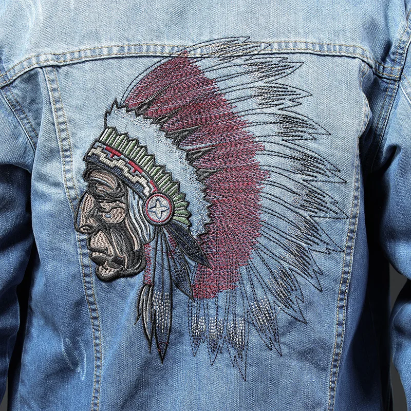 Vintage Embroidered Indian Denim Jacket 2020 New Men's Slim Cowboy European and American Style Long Sleeve Jeans Coat | Мужская