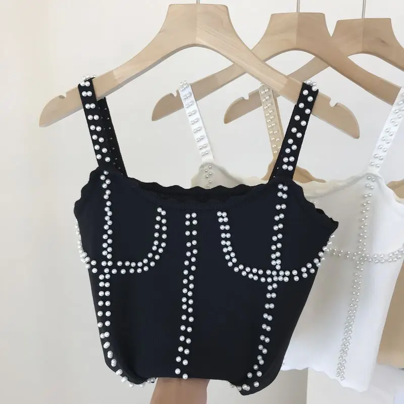 

Бисером Сексуальные Вязаные кроп Топ Без Рукавов укороченный жилет тонкий ремень Трикотажная майка с v-образным вырезом однотонная майка в...