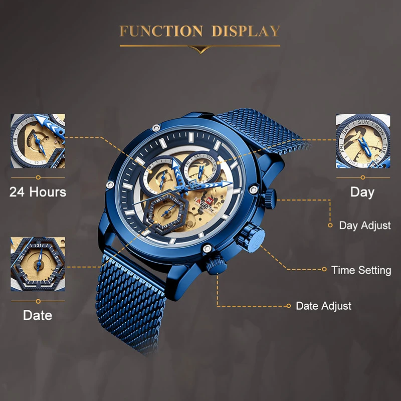 Часы наручные NAVIFORCE Мужские кварцевые роскошные модные повседневные спортивные