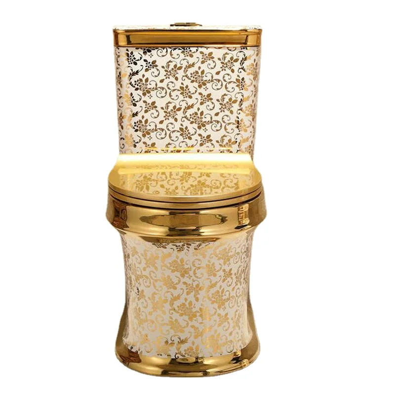 

Artystyczny złoty jednoczęściowy Closestool cyklon Fluishing s-trap podłogowy luksusowy willa łazienka sedes