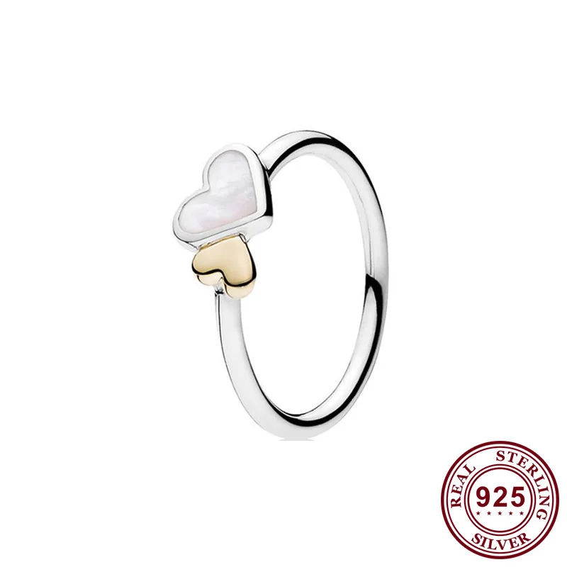 

Original 925 Sterling Silver Pan Ring Elegant Double Heart Ring For Women Wedding Party Gift Fashion Jewelry