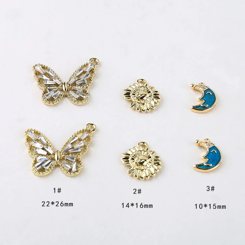 

4pcs Retro palace style crystal zircon trendy earrings for women butterfly sun moon pendant material female accessories earrings