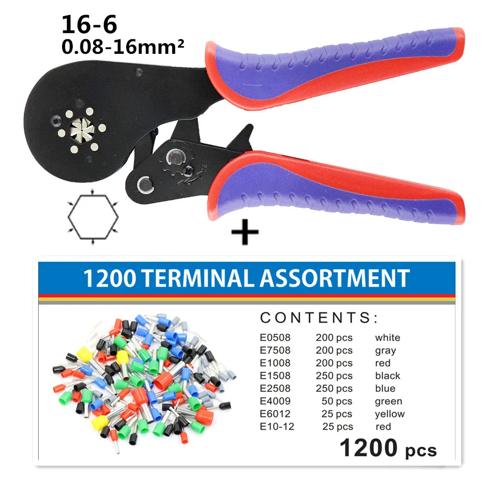 

Tubular terminal crimping tools 16-6/0.08-16mm2/30-5AWG 1200pcs/box terminals mini pliers precision electrical clamps New set