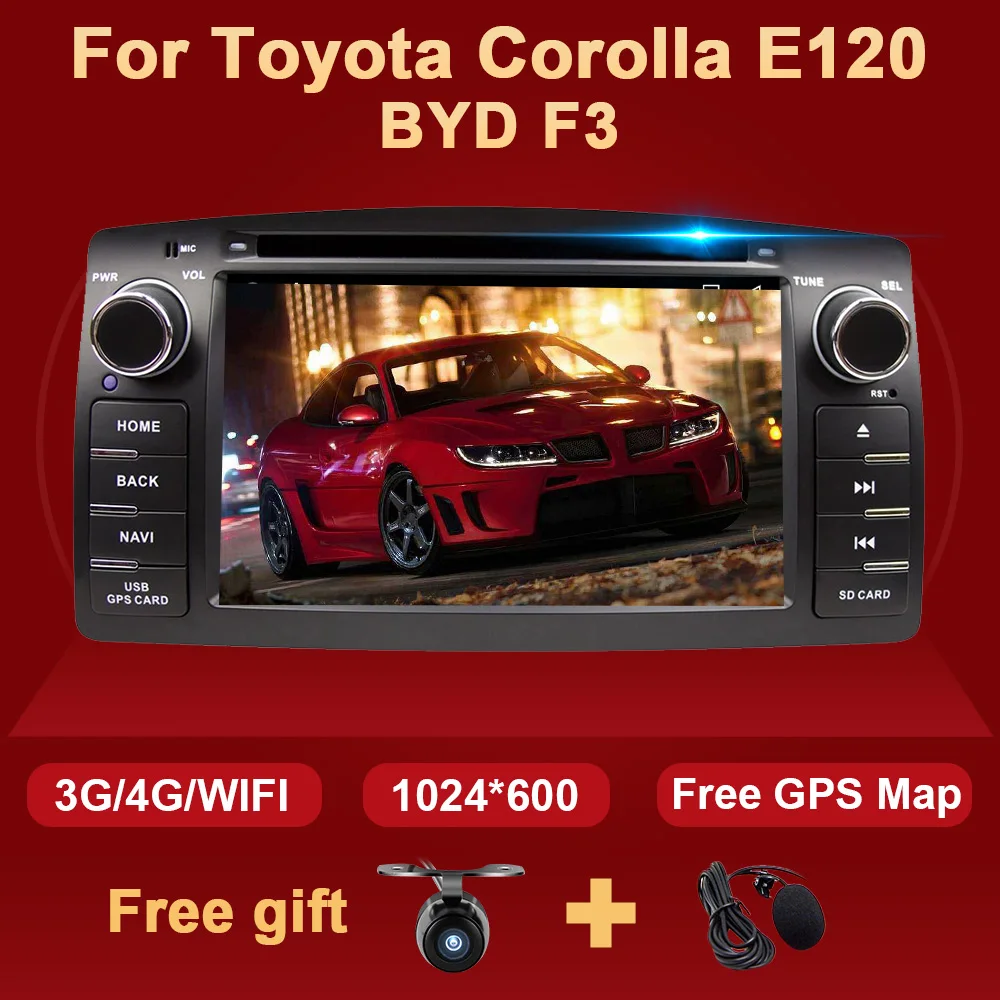 Eunavi 2 Din Автомобильный dvd плеер на основе Android Стерео GPS для Toyota Corolla E120 Byd F3