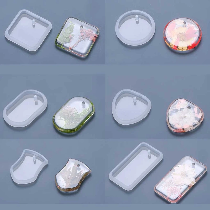 

6 Pcs Keychain Epoxy Resin Mold Hanging Pendant Silicone Mould DIY Crafts Jewelry Casting Mold