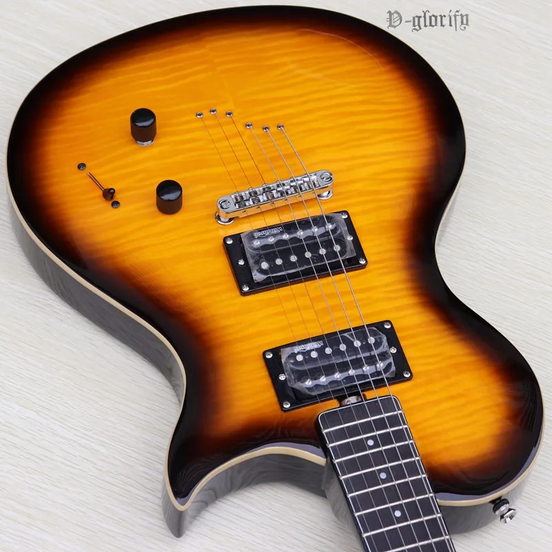 Пламя клен Топ шеи через sunburst Цвет электрогитара 39 дюймов высокий Глянец 6 струн 22 Лады острый угол электрогитара