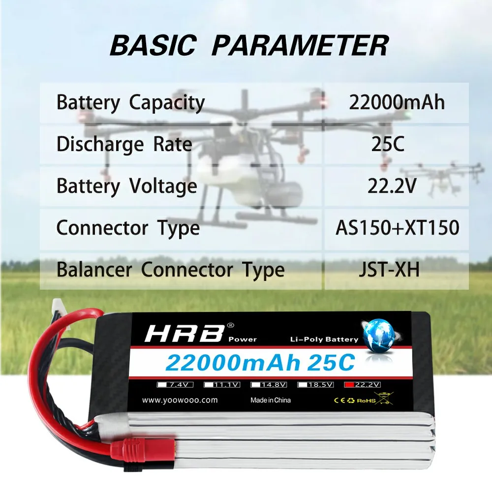 Аккумулятор HRB Lipo DJI Mini Drone 6s 22 2 V 22000mAh 25C для мультикоптера распространения Wings S800
