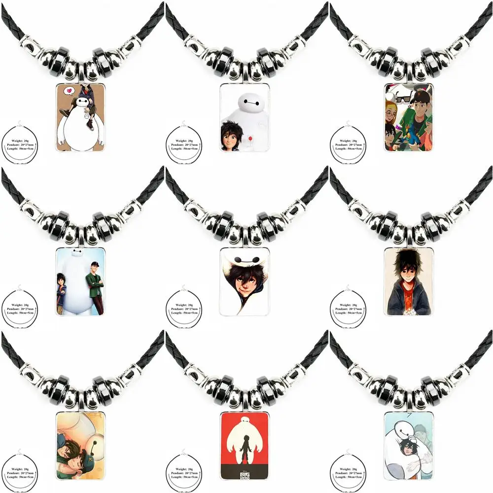 Ей глазурь для женщин черный кожаный кулон бисер со стеклянным кабошоном длинное