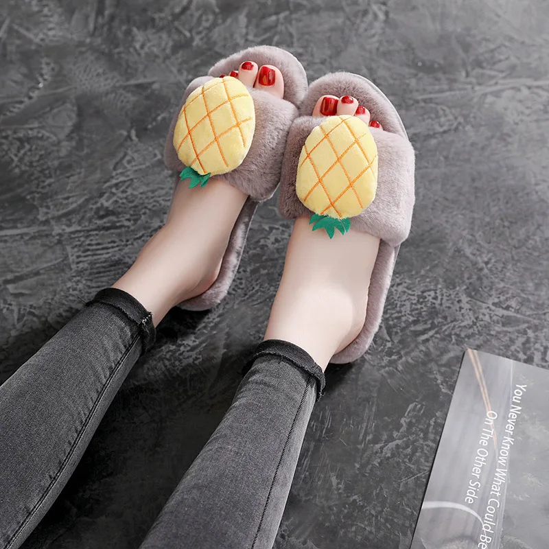 

Women Cartoon Fruit Slippers Indoor Shoes Winter Soft Home Slippers Plush Warm Non-slip Fur Shoes Flat Casual Female TUX197