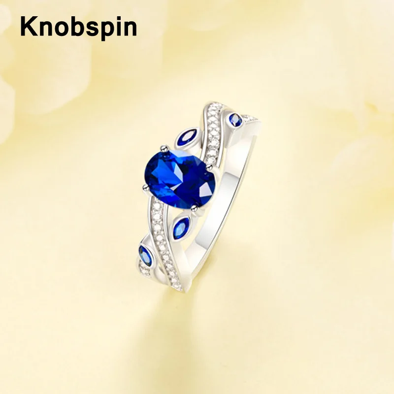 

Knobspin 100% 925 стерлингового серебра 2021 Мода Овальные сапфир спираль с высоким содержанием углерода с бриллиантами для любимых женщин кольца юв...