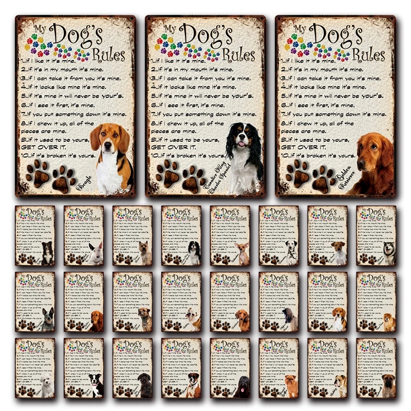 [Kelly66] My Dogs Rules Maltese для бульдога Чихуахуа Pug Boxer металлическая вывеска домашний