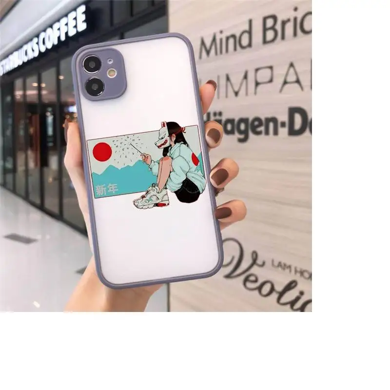 

Sad Japanese Anime Aesthetic luxury shell Phone Cases matte transparent For iphone 7 8 11 12 plus mini x xs xr pro max cover