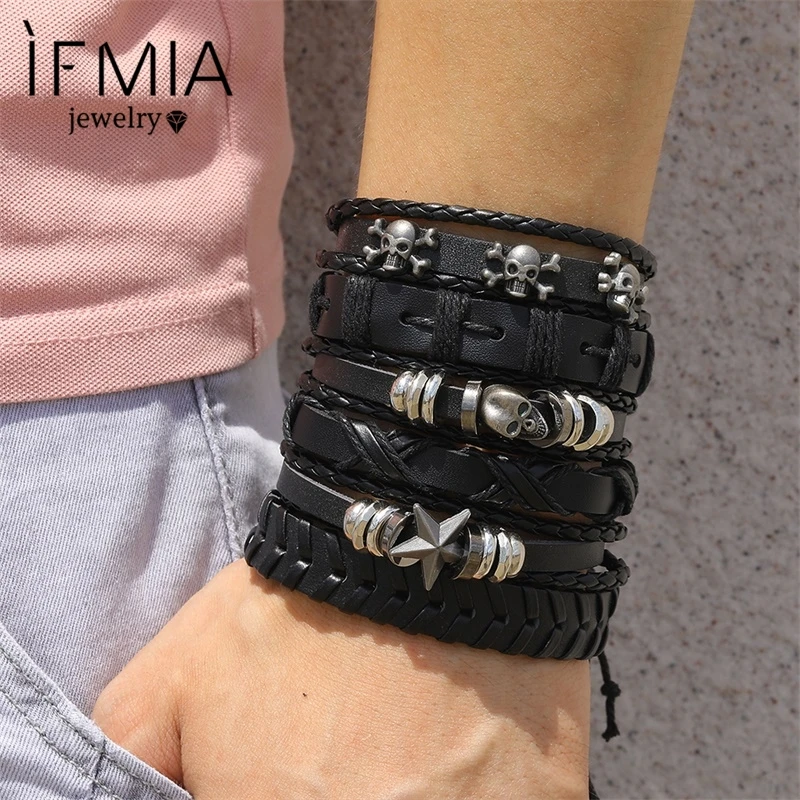 Модный комплект из 6 предметов готический панк Череп звезда металлический