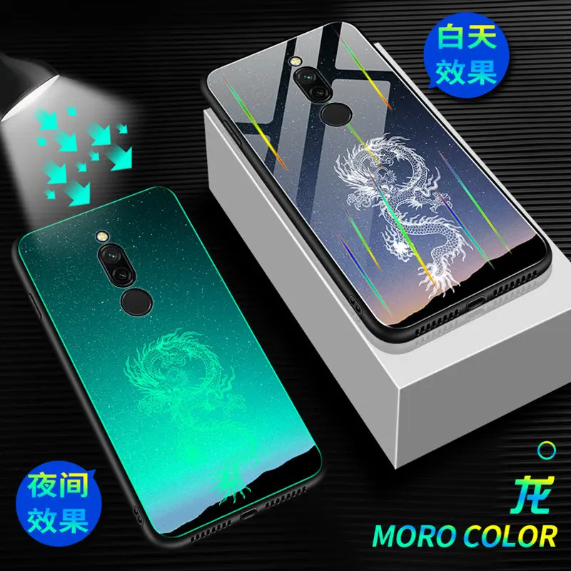 4 Светящийся чехол для телефона Xiaomi Redmi 8, чехол 6,22 дюйма, светящаяся задняя крышка из закаленного стекла для Xiaomi Redmi 8, силиконовый чехол - Цвет: 4