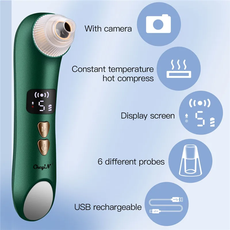 

CkeyiN WiFi Visible Blackhead Vacuum Remover 20X Microscope Facial Nose Pore Blackhead Suction Rechargeable Facial Pore Cleaner
