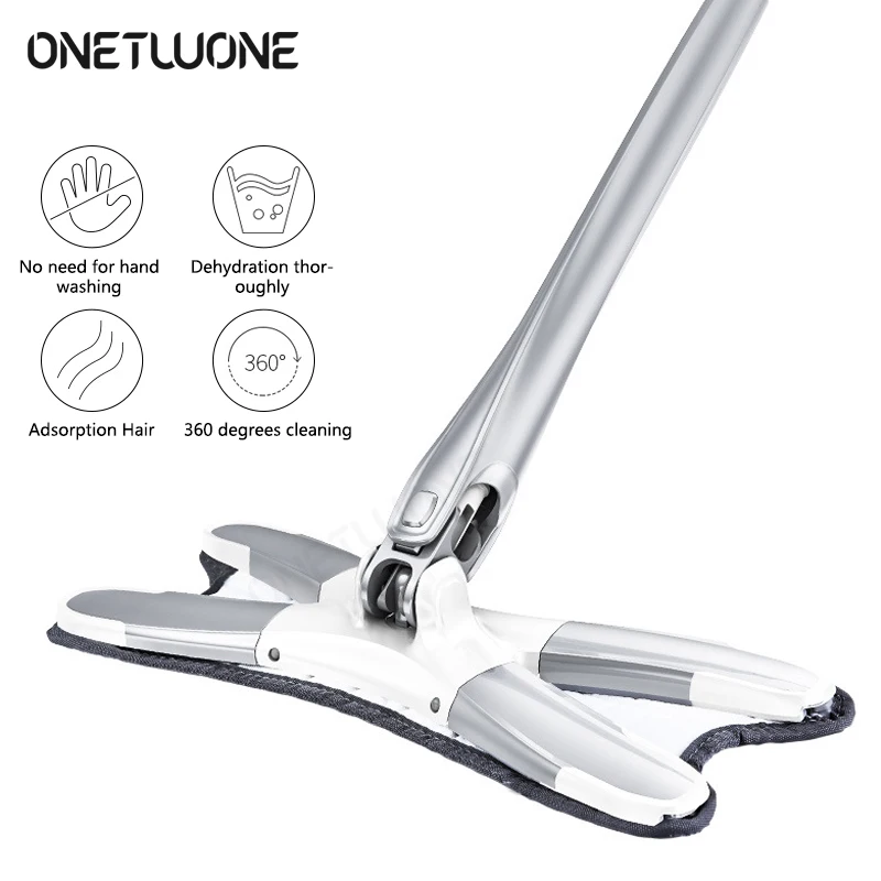 Congis X-type Microfiber floor mop with 3pcs cloth replace Hand-free wash flat Manual Extrusion Household Cleaning Tools | Дом и сад