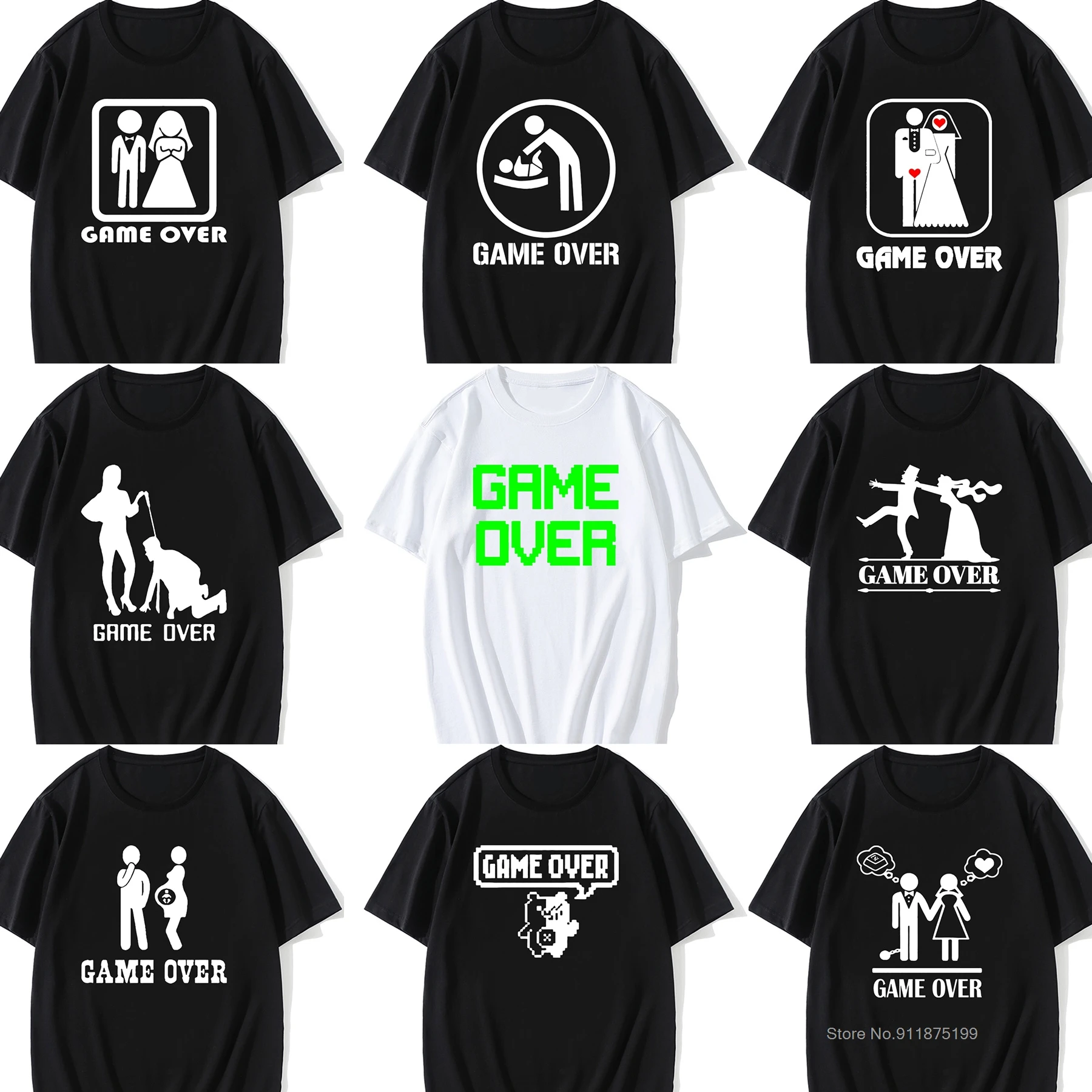 Camiseta de Game Over para hombres, ropa de despedida de soltera, divertida, de verano, para novios