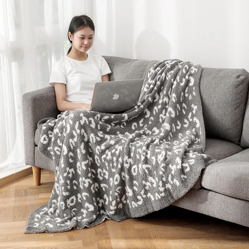 Manta de punto con huella de leopardo para cama, colcha c&aacute;lida de invierno, de lujo, descalzo, de Navidad-3