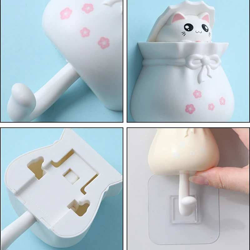

Household Cartoon Cat Decorative Hooks Key Holder Wall Mounted Adhesive Coat Hanger Hat Rack Sundries Organizer Accessories