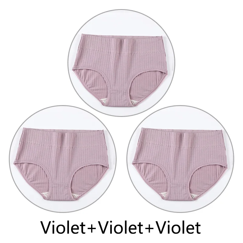 Violet Violet Violet 3 шт. Трусики с высокой талией женские Натуральные Шелковые антибактериальные промежности 4XL Большие размеры трусы мягкие дышащие размер плюс нижнее белье бесшовные - Цвет: Violet Violet Violet