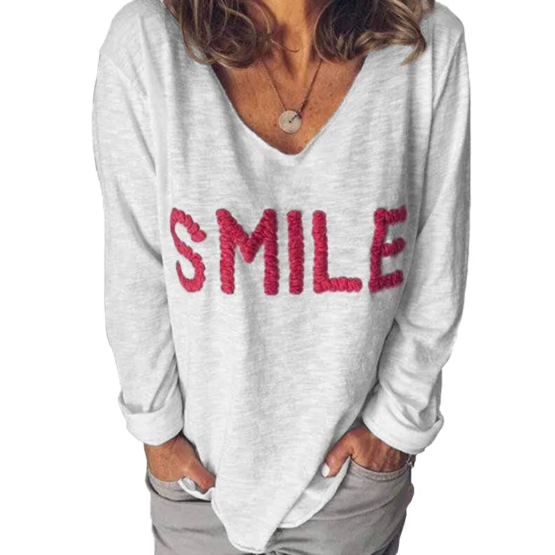 

2020 new women's fashion popular women's top letter embroidered long sleeve T-shirt Plus Size S-5XL