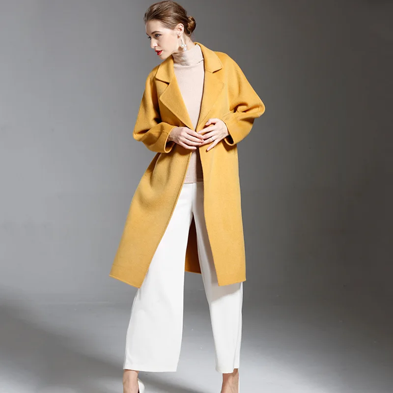 

Женская двусторонняя желтая приталенная ветровка, шерстяное кашемировое пальто, зимние шерстяные куртки, Высококачественная Длинная Верх...