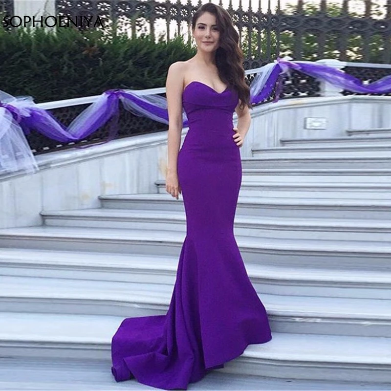 Женское атласное вечернее платье-русалка фиолетовое платье для выпускного