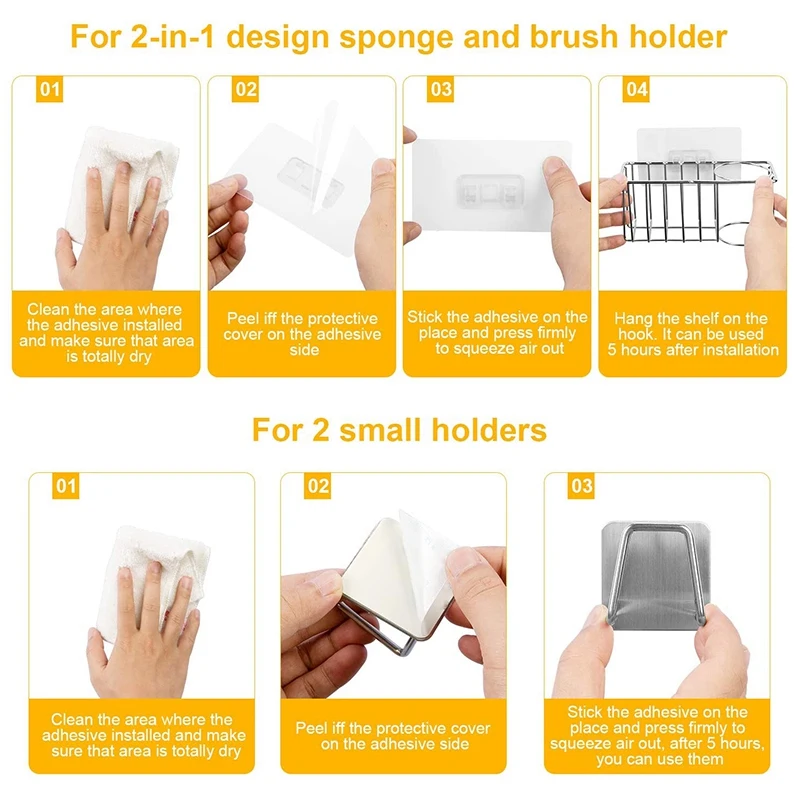 

Adhesive Sponge Holder Brush Holder Sink Caddy Detachable Stainless Steel Rustproof Waterproof for Sponges