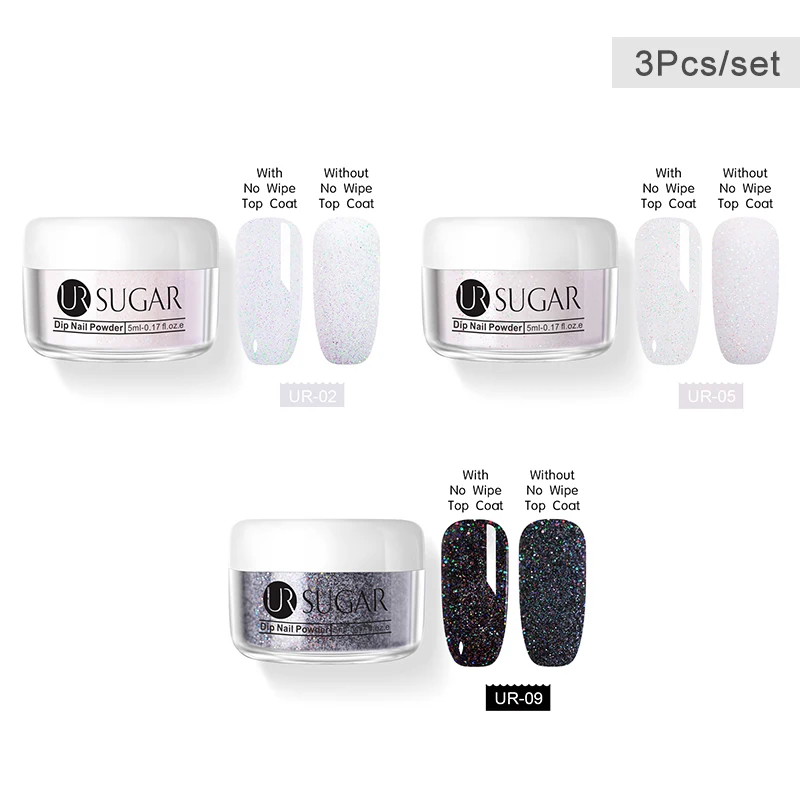 3pcs set3 UR SUGAR 6 шт. голографическая пудра для ногтей набор градиентных лазерных сахаров Dip лак для ногтей порошок пигмент украшения для ногтей - Цвет: 3pcs set3