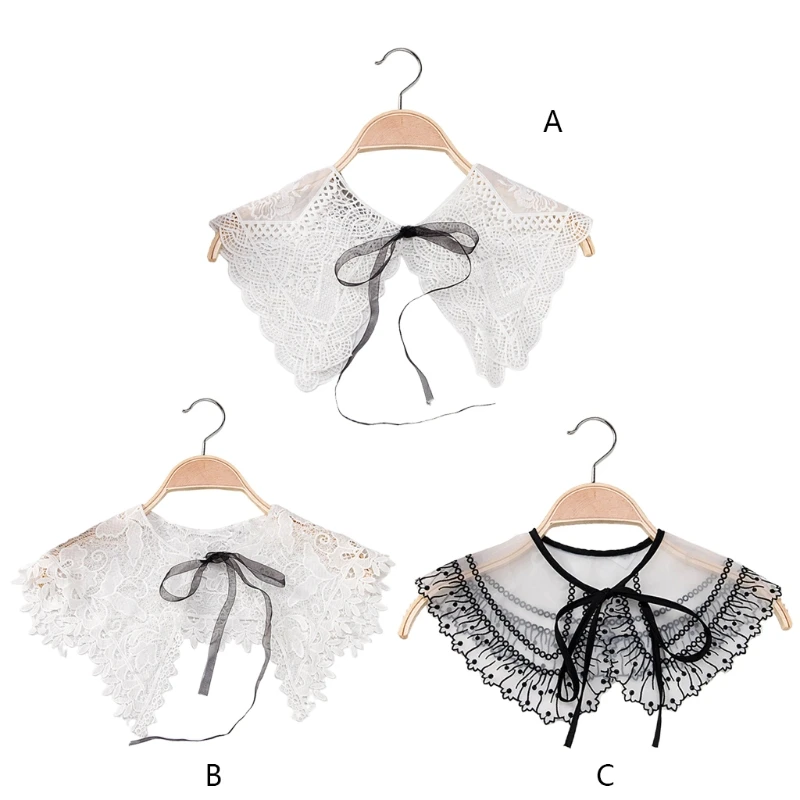 

Q1FA Fashion Women Lace Hollow Out Women Blouse Fake False Collar Clothes Shirt Detachable Collars Shirt Apparel Accessories