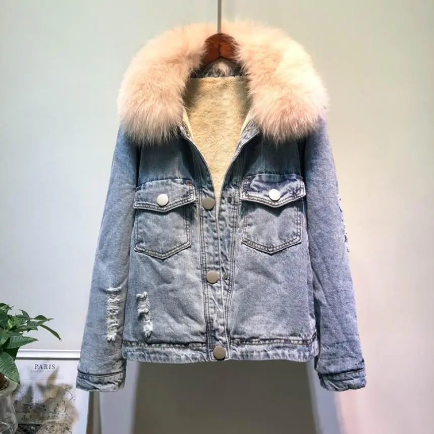 Женская джинсовая парка с подкладкой из натурального меха норки теплая зимняя