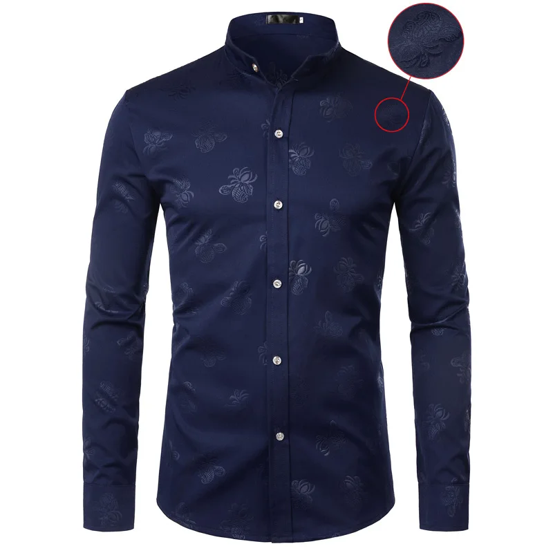 Рубашка мужская с цветочным принтом повседневная приталенная воротником