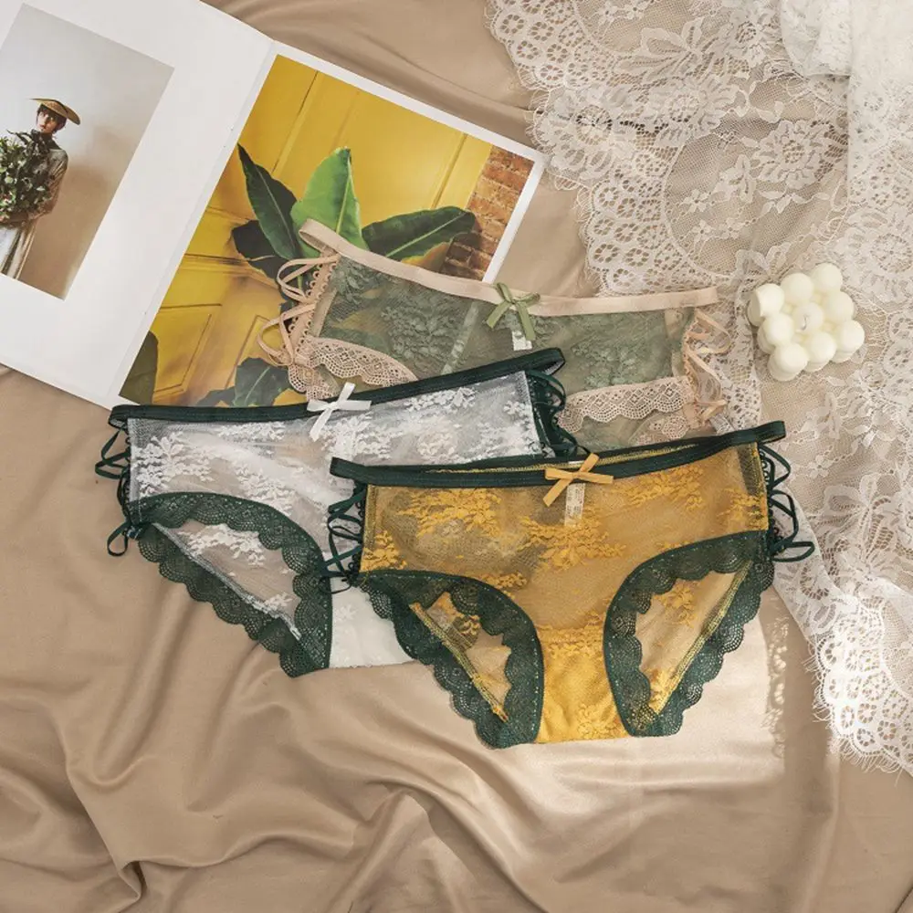 

Женские сетчатые кружевные трусики контрастных цветов, антибактериальные Трусики средней посадки из чистого хлопка с прорезями и перекрес...