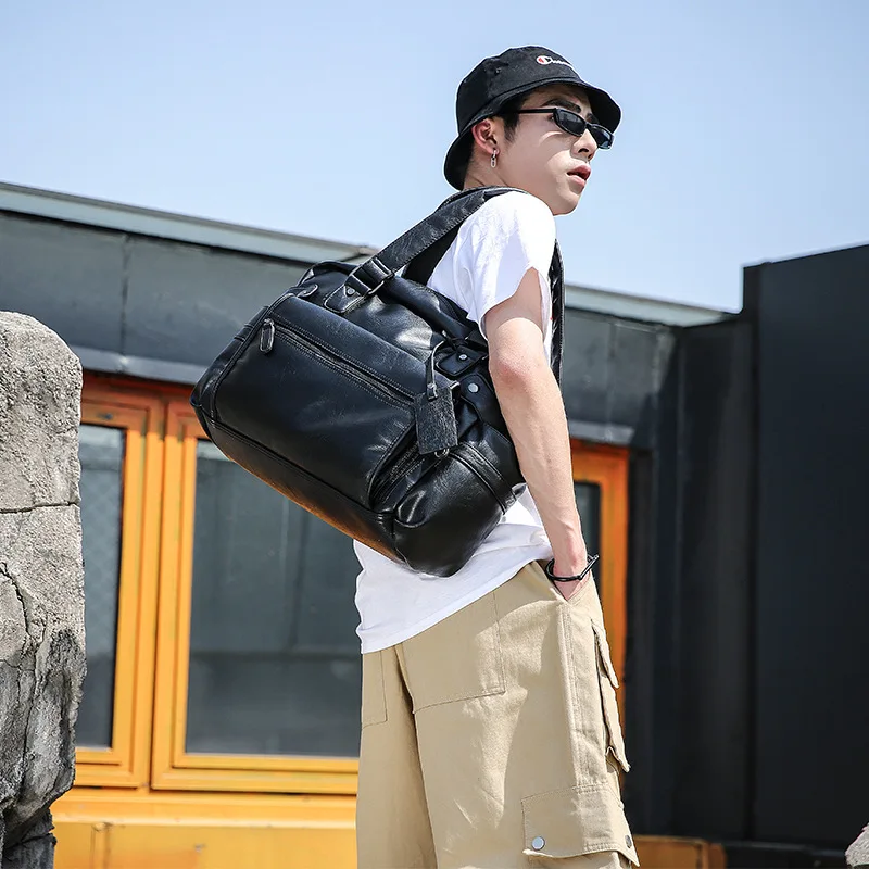 

PUOU Men Genuine Leather Shoulder Bag Fashion Zipper Shoulder Messenger Bag Crossbody Men Travel Business Simple Handbag