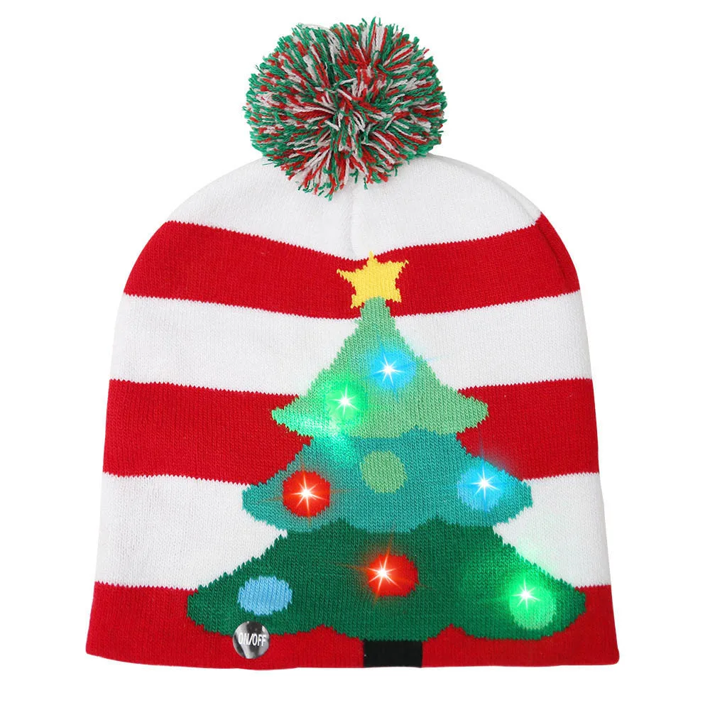 Christmas Party Warm Hat LED Light Up Beanie Sweater Knitted Santa Cap 2020-2021 New Year Decorations For Kids Adults Gifts |