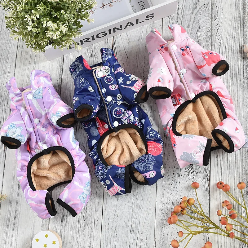 

2021 autumn and winter new pet clothes dog thick warm high-neck printed windproof four-legged pants clothing