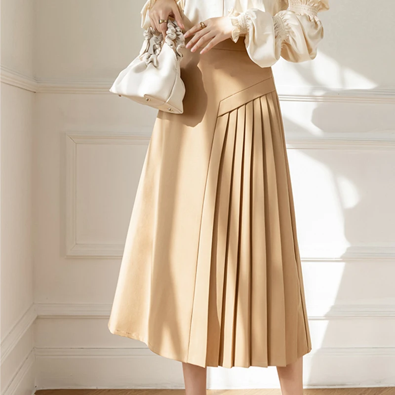 

Casual all-match skirt 2022 spring new asymmetric pleated high waist slim A-line skirt skirt Korean fashion women's clothing