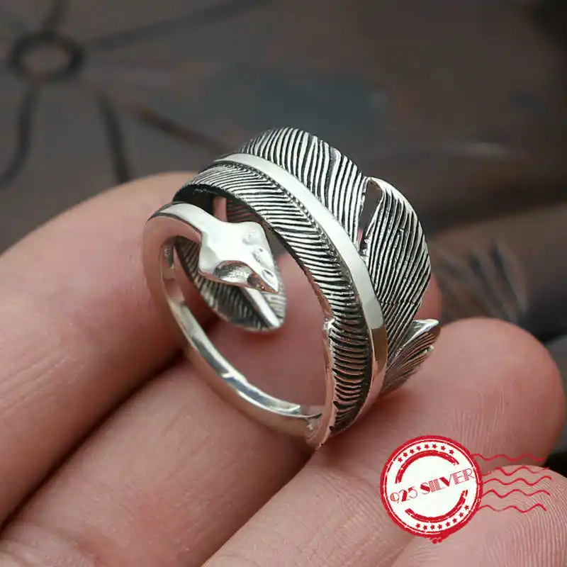 

S925 sterling silver men's ring personality fashion jewelry retro feather arrow shape couple opening 2018 new lover's gift