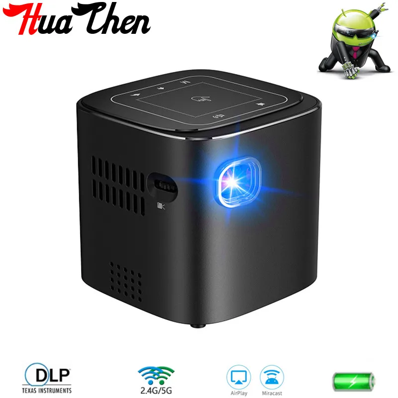 

DLP Mini Android 7.1 projector, suitable for home outdoor full HD 1080P portable Wi-Fi 16GB Bluetooth, battery HD projector