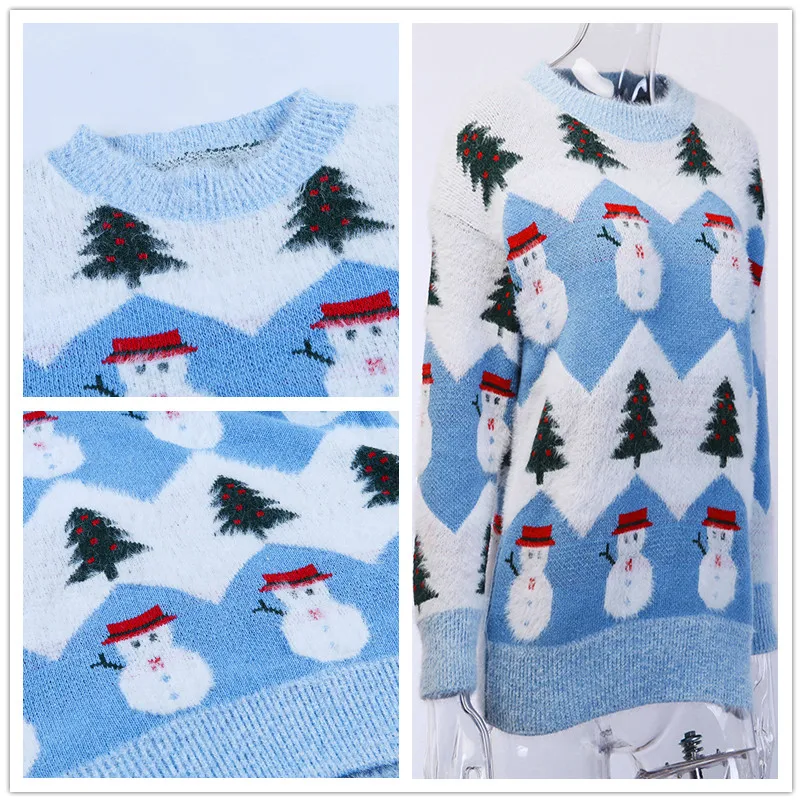 

Autumn Winter Sweater Women casual Velvet Long Sleeve Snowman Christmas Tree Kintted Pullovers female outfit Warm Tops jumpers