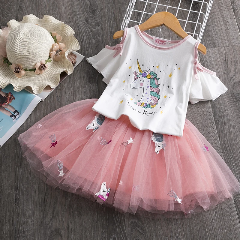 Baby Princess Unicorn Dress Cute Little Girls Summer Chiffon Clothes Kids Lace Dresses fantasia unicornio menina 2 6Y | Детская одежда