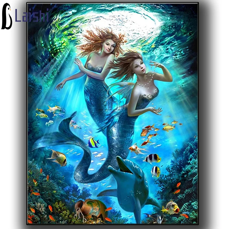 

Алмазная вышивка «подводная русалка», мозаика с вышивкой ручной работы, океанический пейзаж, подарочный настенный декор