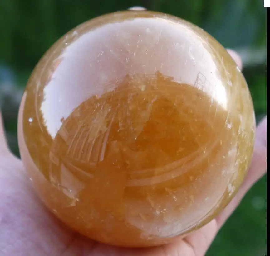 ruifafa88040115&lt&lt&lt Natural Citrine Calcite Quartz Crystal Sphere Ball Healing 80MM +Stand | Stones