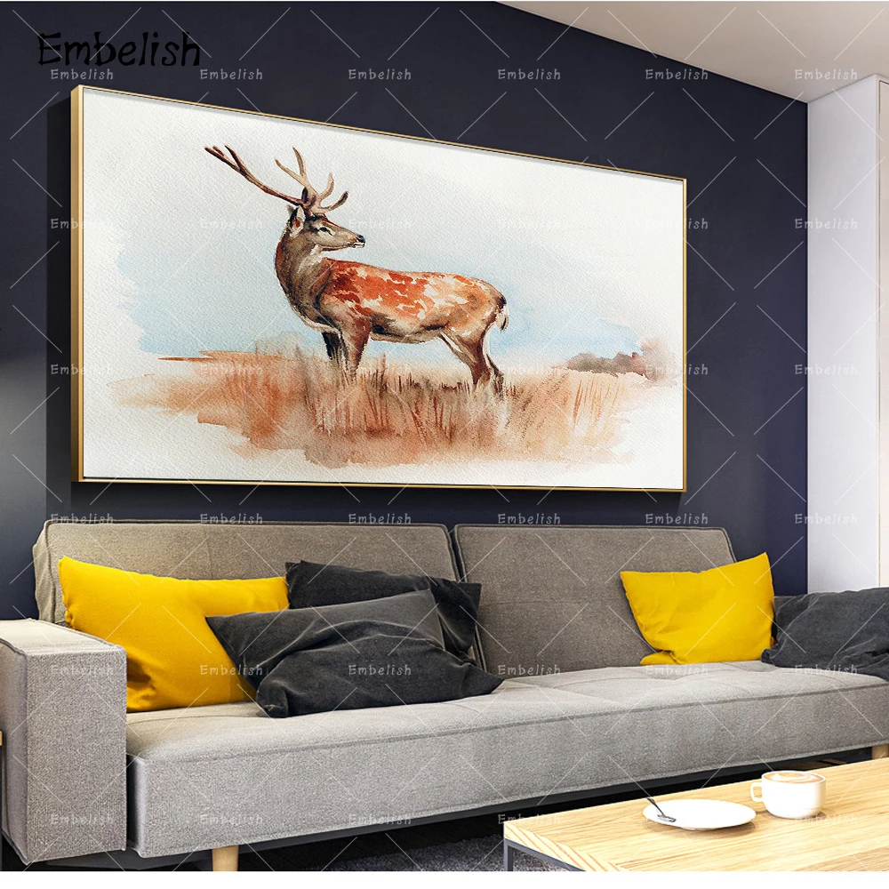 

Embelish 1 Pieces New Animals Wall Pictures For Living Room Deer In The Field Watercolor Home Decor HD Canvas Paintings Posters
