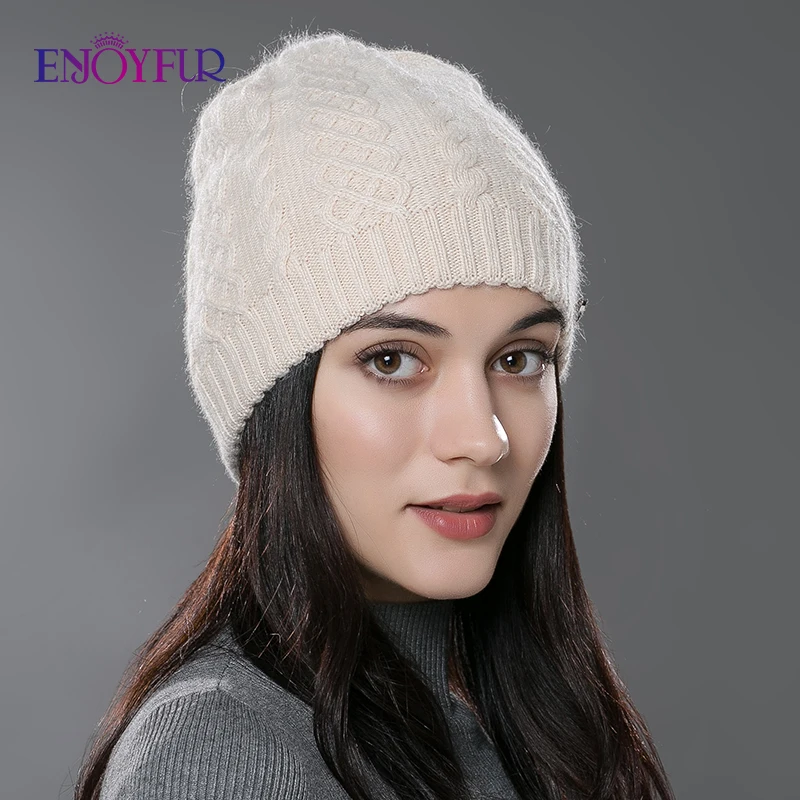 ENJOYFUR женские шапки осень/зима эластичная трикотажная шерсть хлопок Gorro однотонные разноцветные шапочки шапка высокого класса милые повседневные Шапки