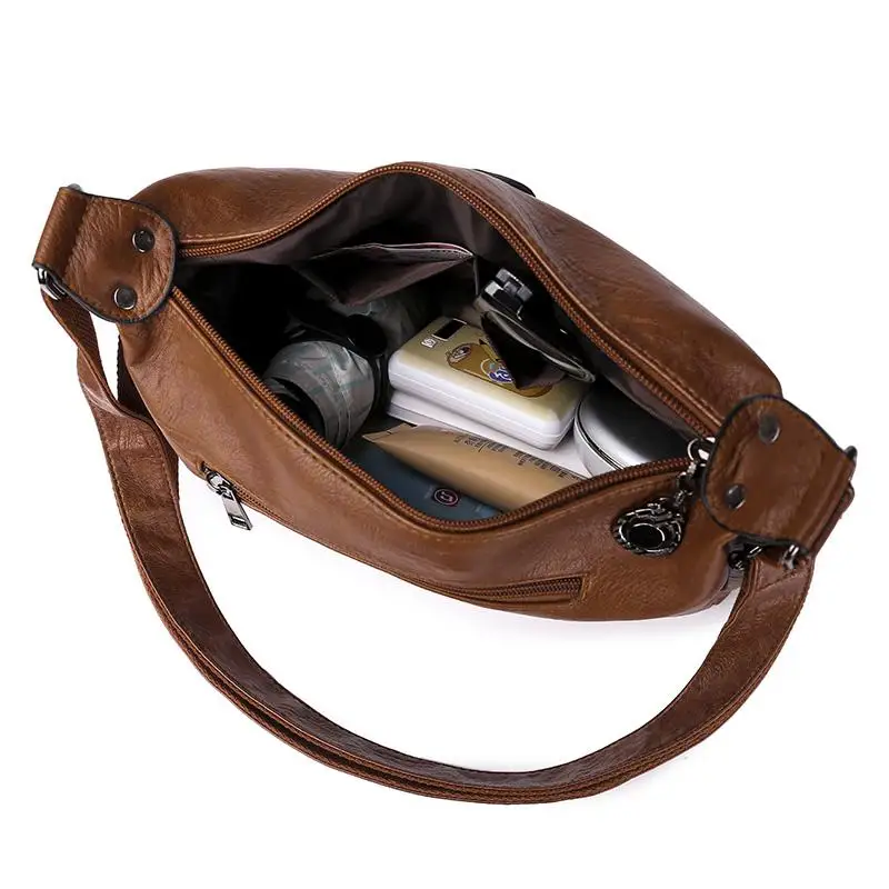 

Retro Pure Color Ladies Shoulder Bags Soft Leather Medium Crossbody Bag Fashion Wide Shoulder Strap Casual Travel Bags for Women